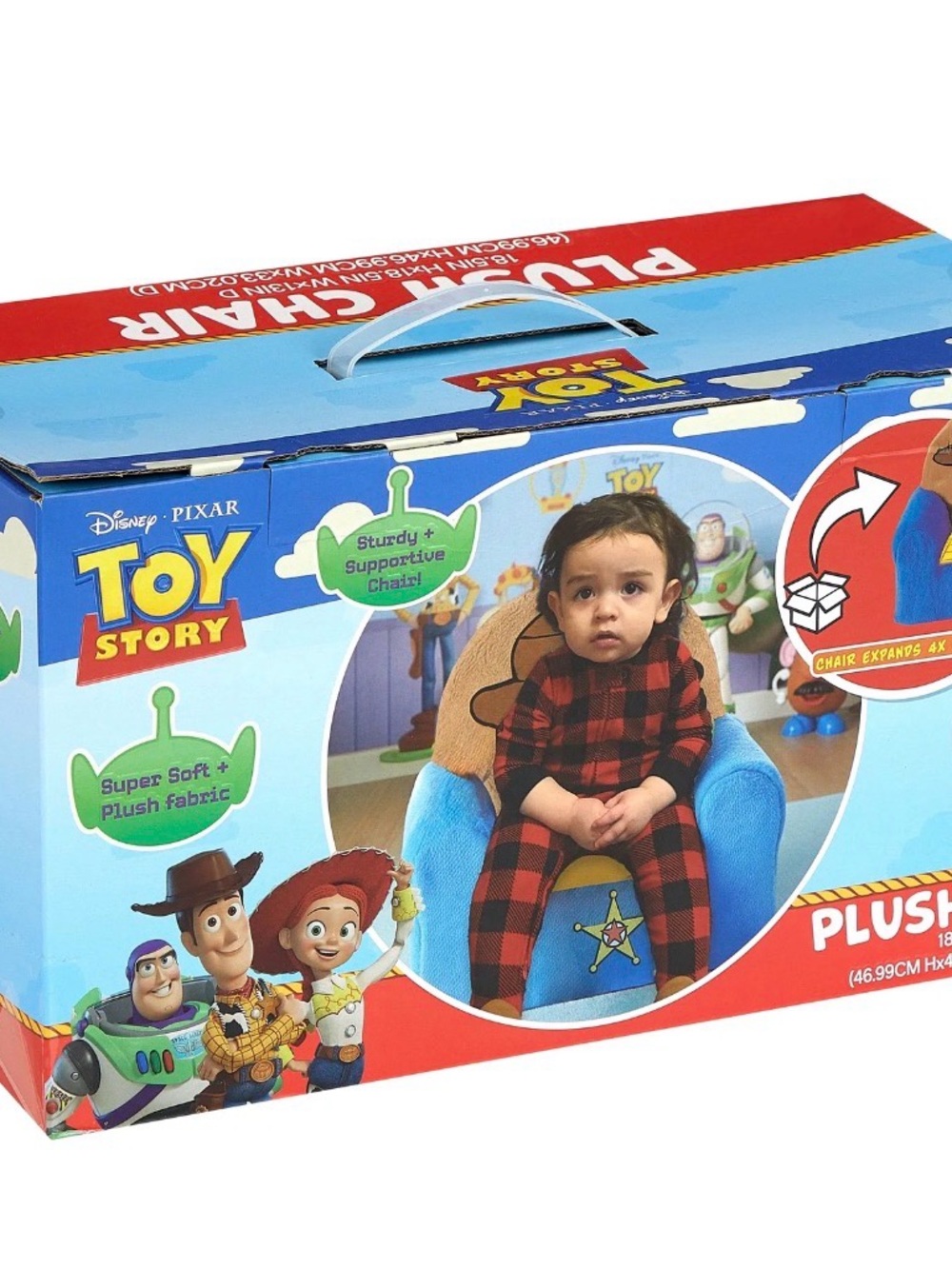 Toy Story Disney Figural Foam Chair, Woody, 20” Plush Kids Chair - Blue